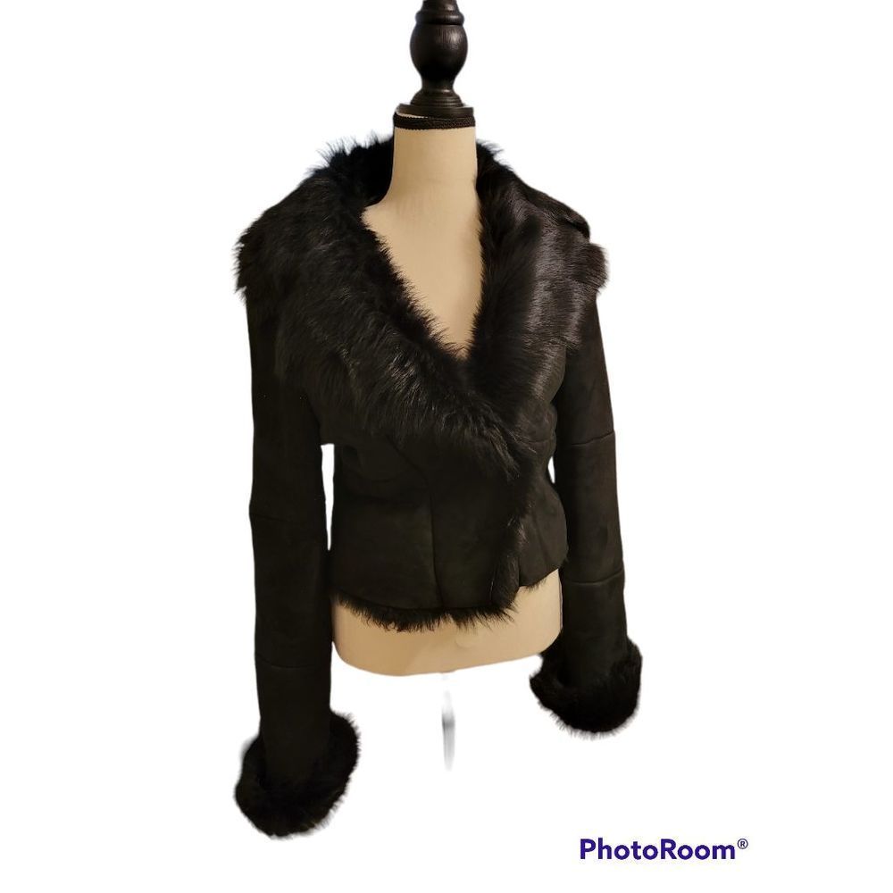 Guess Size Medium Shearling Spanish Lamb Black Jacket